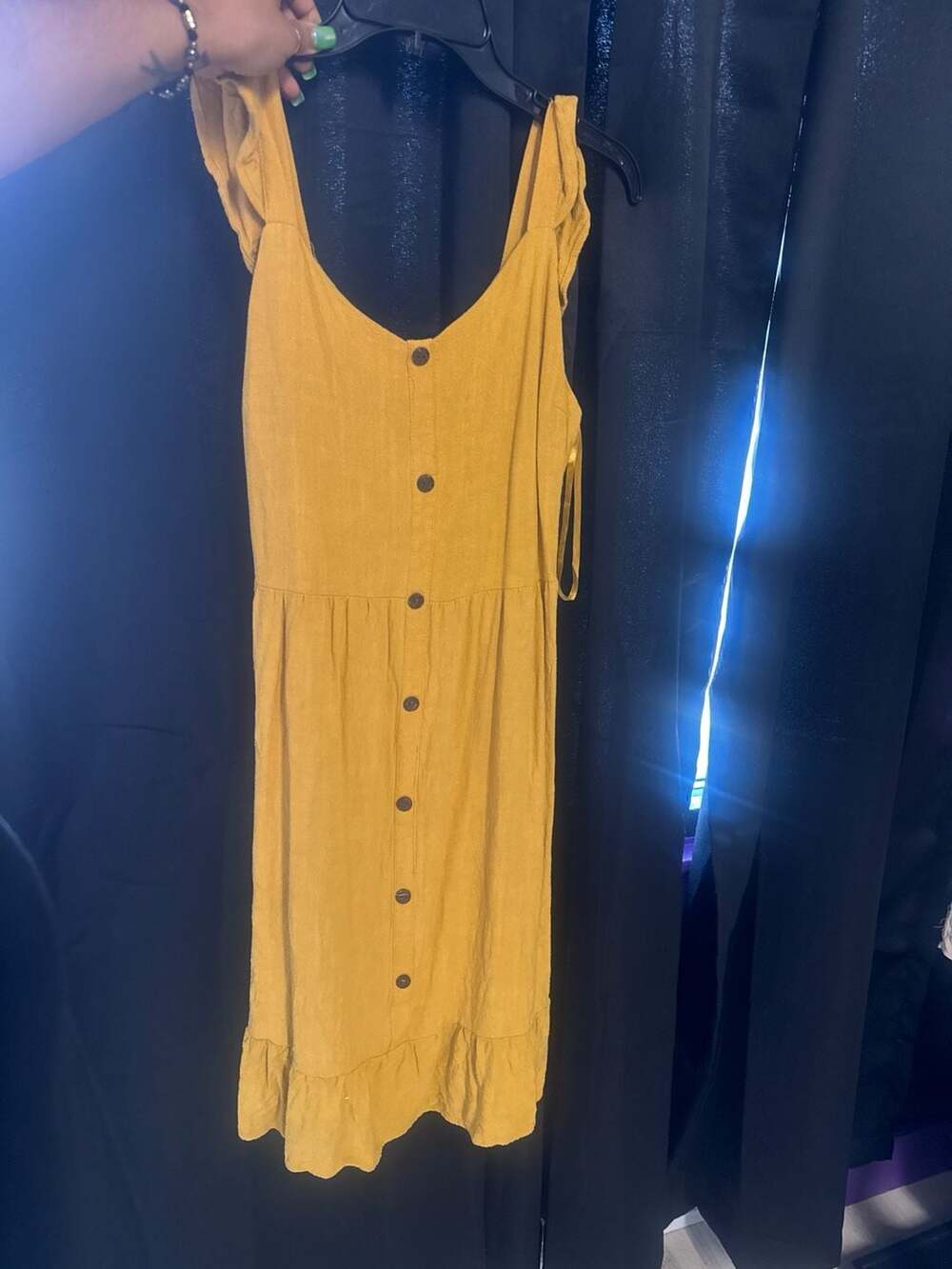 Monteau Los Angeles Mustard Yellow Button-Down Ruffle Strap Dress Size L